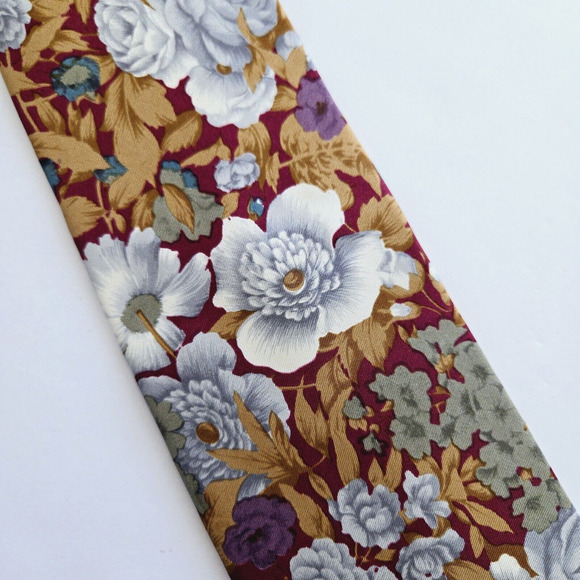 Vintage Lands End Silk Tie Floral Classic Preppy Eclectic Wedding Office Career - Picture 2 of 10